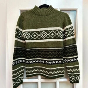 Vintage Kathy Ireland Hunter Green Cream Wool Blend Sweater Size S Small